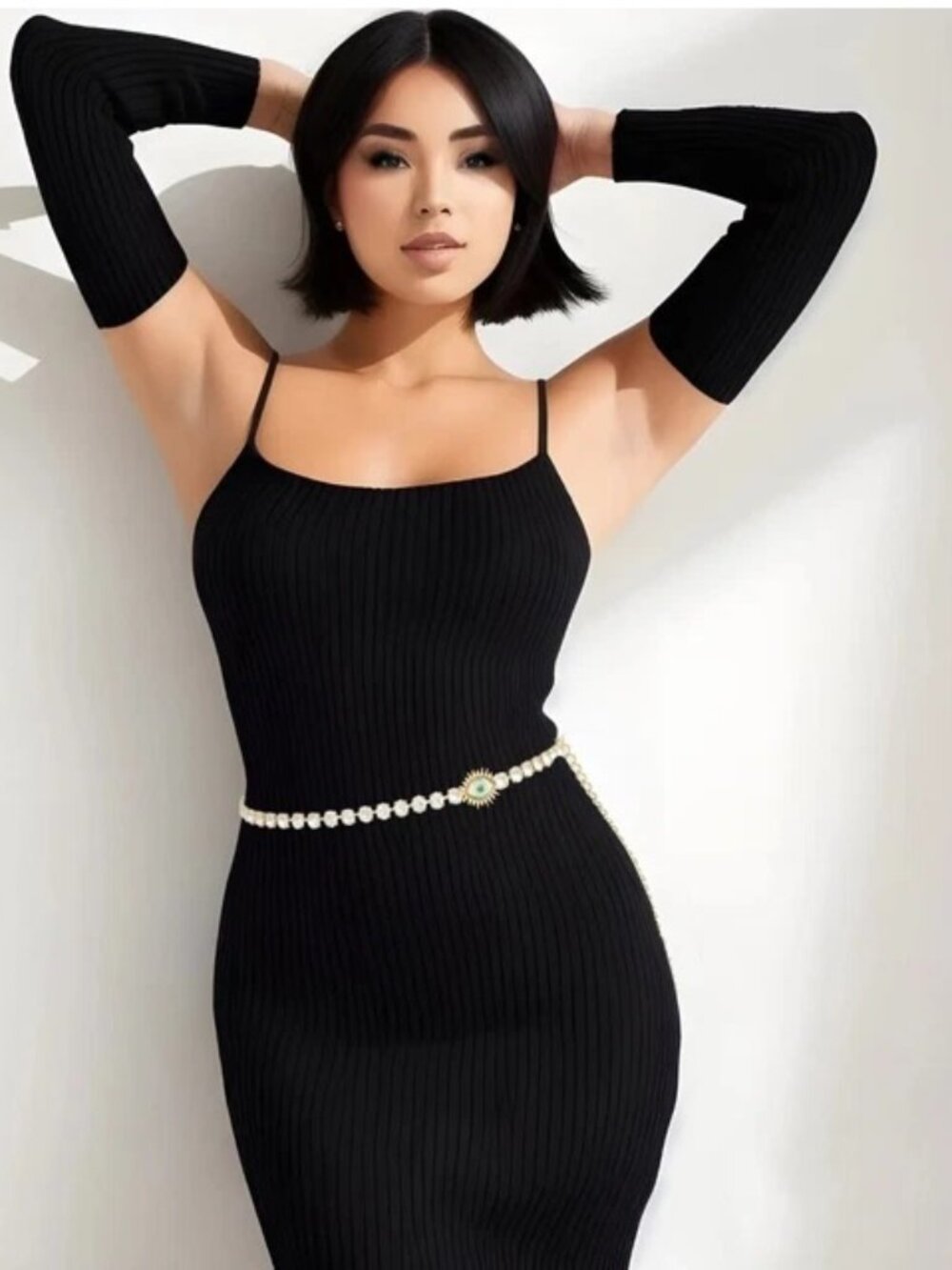 Rhinestone Belt Gold Evil Eye Chain Belt for Women